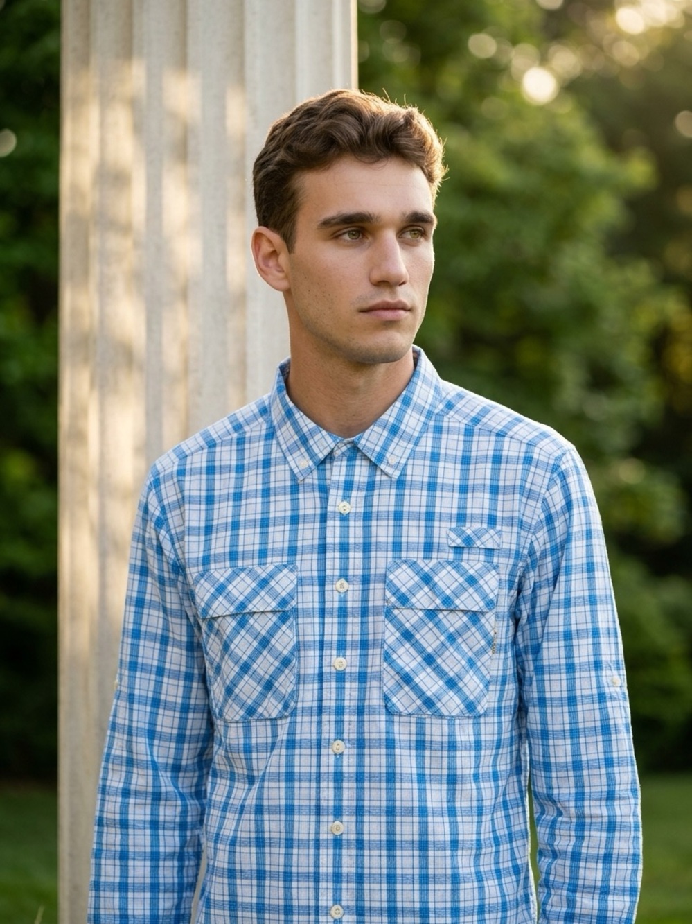 Exofficio Air Strip Check Plaid L/S Shirt- Size Small